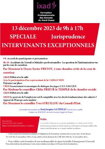 13 décembre 2023 Journée Spéciale Droit social animée par Jean Luc WABANT 